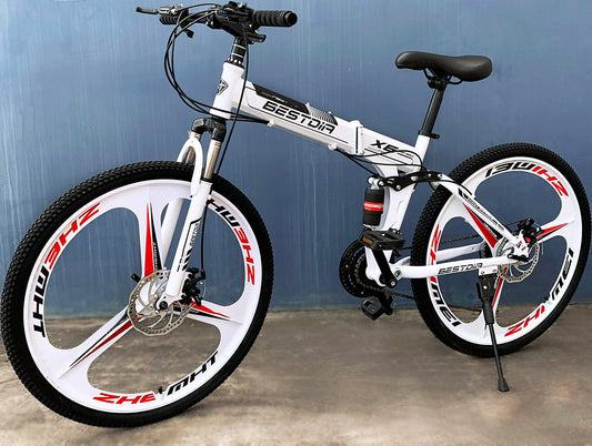 21 Speed Dual Suspension Foldable Mountain Bike Best Off-Road Bicycle White Black