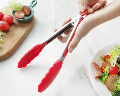 27cm Stainless Steel Silicone Tongs Red for Cooking and Grilling