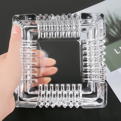 Elegant Crystal Glass Ashtray Square Shaped Tabletop Decor