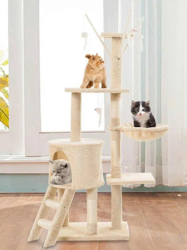 Multi-Level Cat Tower with Scratching Posts and Perches