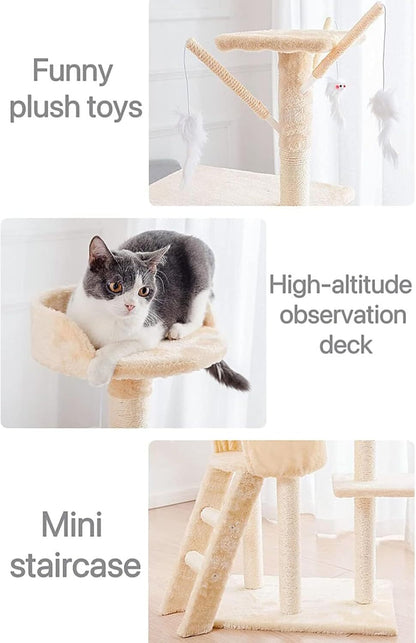 Multi-Level Cat Tower with Scratching Posts and Perches