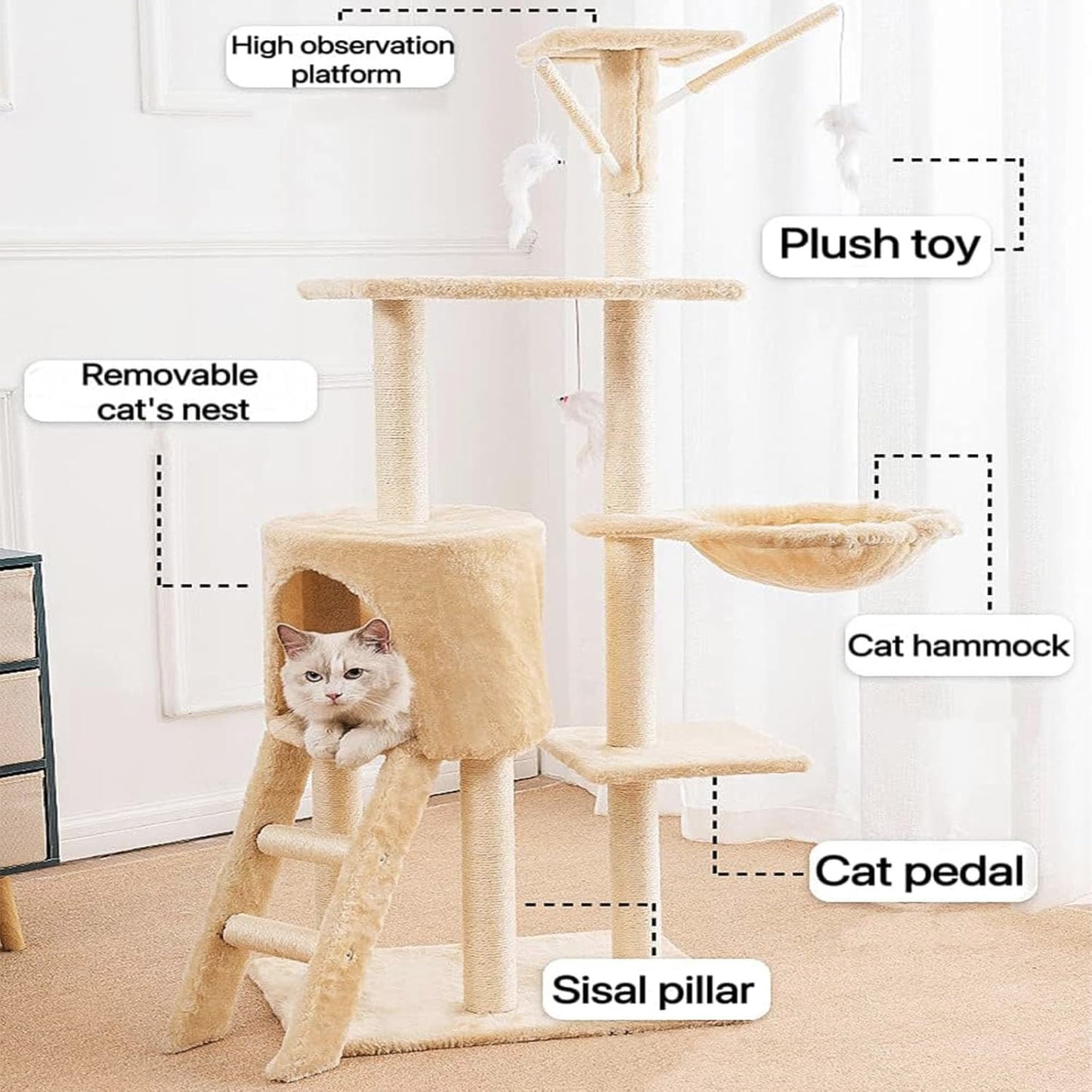 Multi-Level Cat Tower with Scratching Posts and Perches