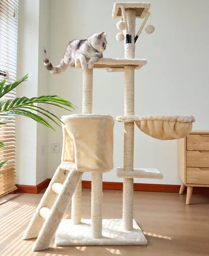 Multi-Level Cat Tower with Scratching Posts and Perches