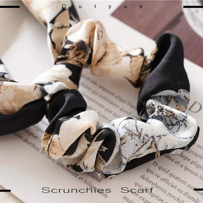 Silky Satin Floral Hair Scarf Scrunchies Ponytail Bow Hairband Headwear