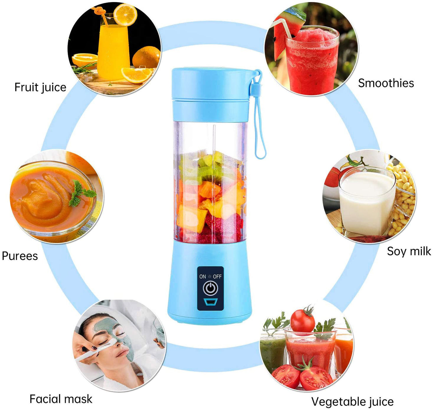 Portable Mini Smoothie Maker Glass Juicer Blender Blue