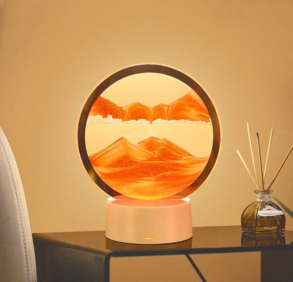 3D Moving Sand Art LED Table Lamp Sandscape Night Light Colour-changing Yellow