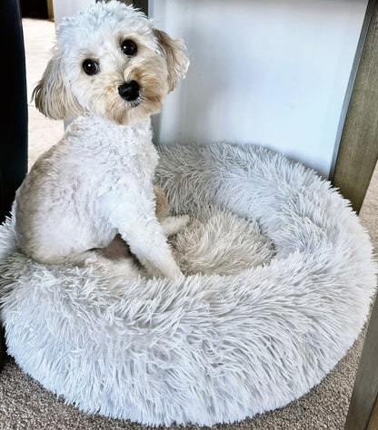 40cm Cozy Plush Soft Fluffy Pet Bed for Dogs and Cats Light Grey