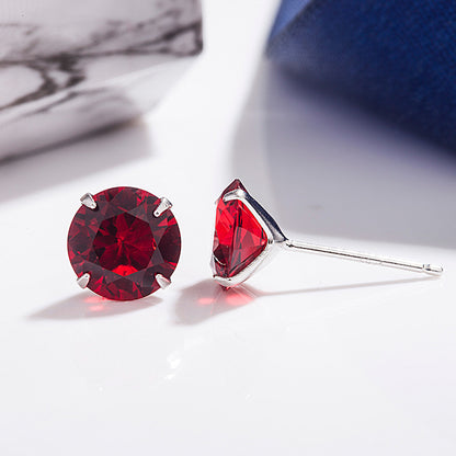 Sterling Silver 2 Carats CZ Diamond Stud Earrings Elegant Ruby