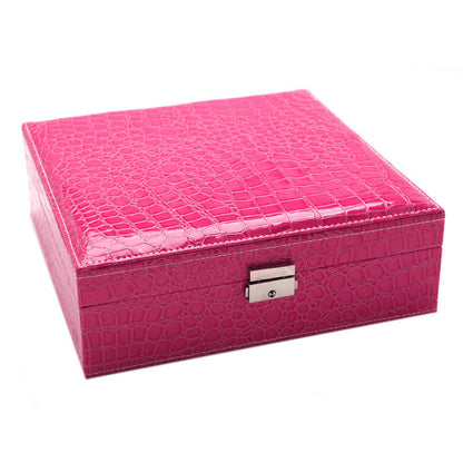 Elegant Pink Crocodile Leather Jewellery Box Organiser