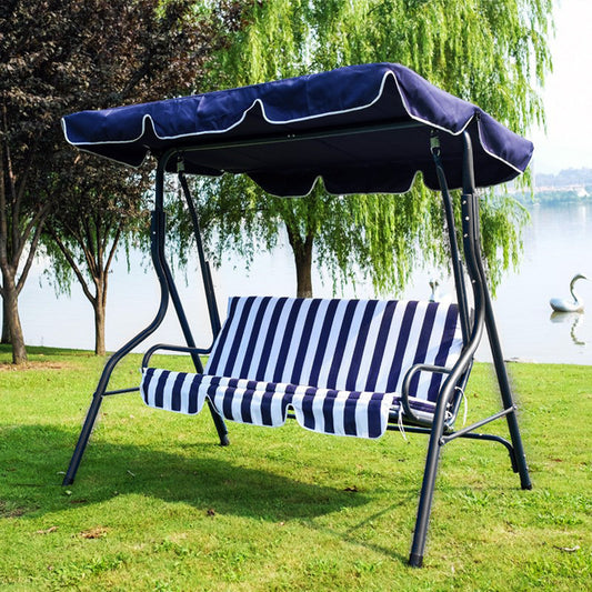 3-Person Outdoor Swing Chair with Padded Cushion Blue