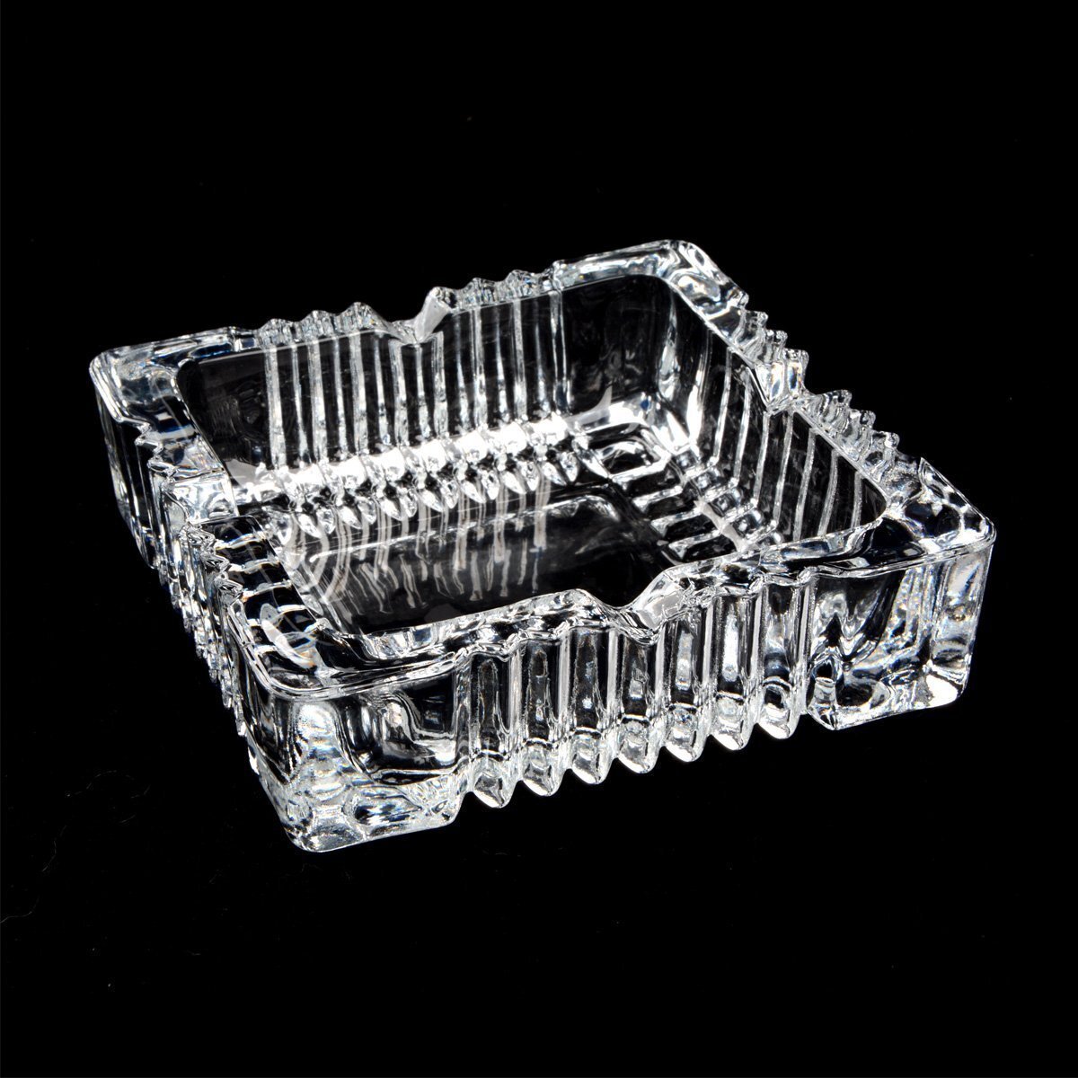 Elegant Crystal Glass Ashtray Square Shaped Tabletop Decor