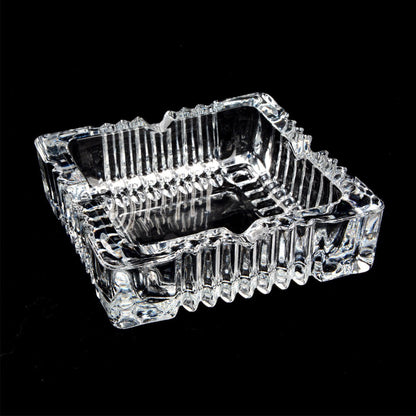 Elegant Crystal Glass Ashtray Square Shaped Tabletop Decor