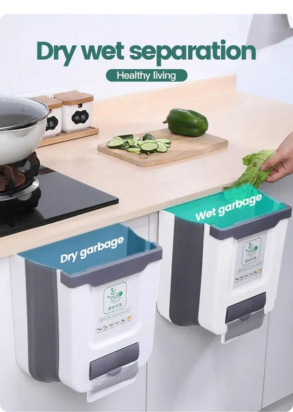 10L Foldable Hanging Kitchen Bin with Trash Bag Dispenser