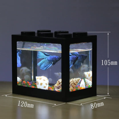 Mini Fish Tank LED Desktop Building Block Aquarium Black