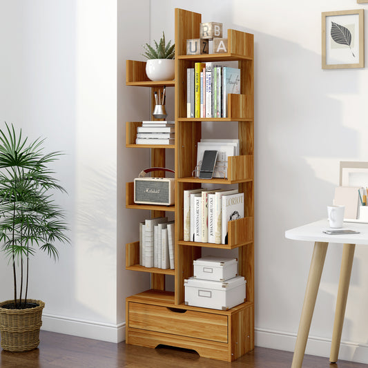 8-Tier 11-Shelf Display Storage Utility Bookcase for Home Office Natural Oak