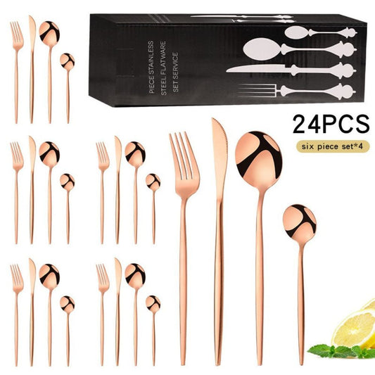 24PC Stainless Steel Cutlery Set Elegant Rose Gold Flatware for Kitchen Dining