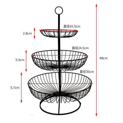 Elegant 3-Tier Metal Fruit Basket Plate Bowl Kitchen Buffet Food Tray Black