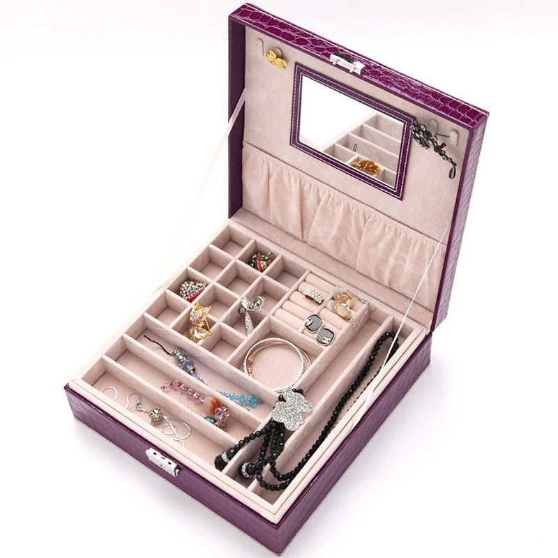 Elegant Pink Crocodile Leather Jewellery Box Organiser