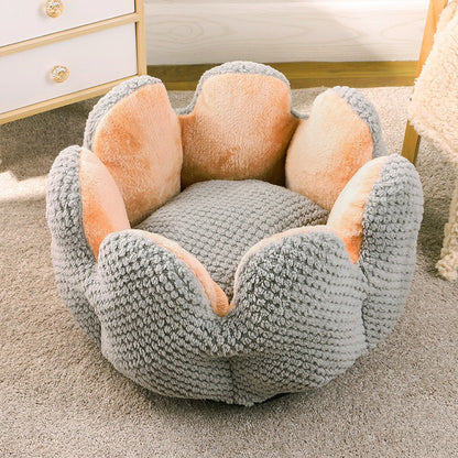 60cm Large Cactus Flower Petal Shaped Pet Bed Comfy Cat Dog Nest Grey