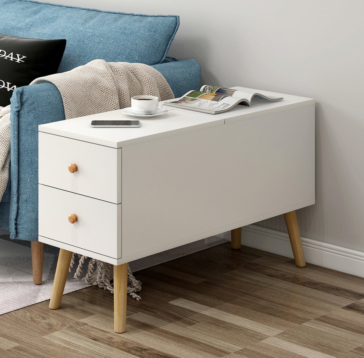 80cm Lift Top Coffee Table with Storage Drawers White