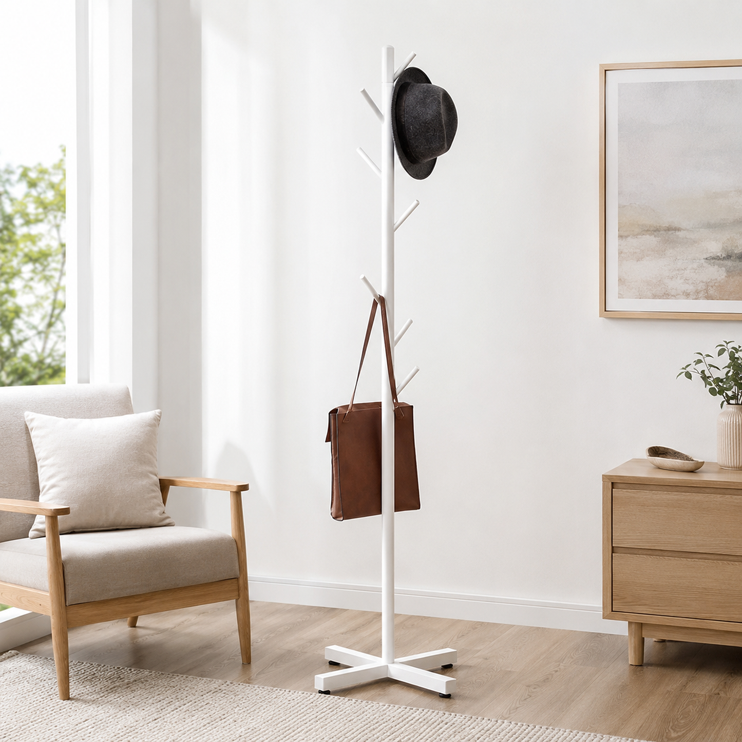 Freestanding Metal Coat Hat Rack Tree Organiser White