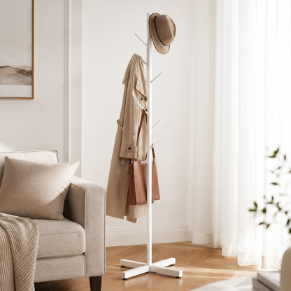 Freestanding Metal Coat Hat Rack Tree Organiser White