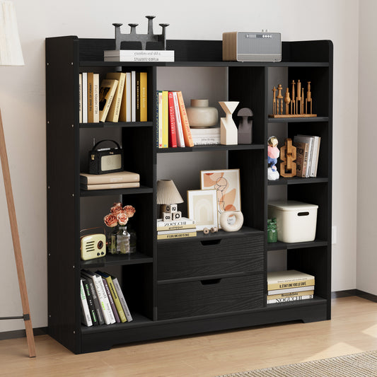 Stylish Wardrobe Cupboard Bookshelf with Drawer Black Wood