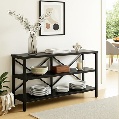 Industrial Console Table TV Stand Bookcase Storage Shelf Unit (Black)