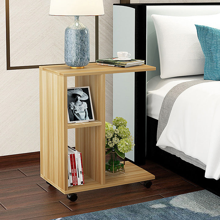 Stylish Compact Rolling Side Table with Storage and Casters Natural Oak