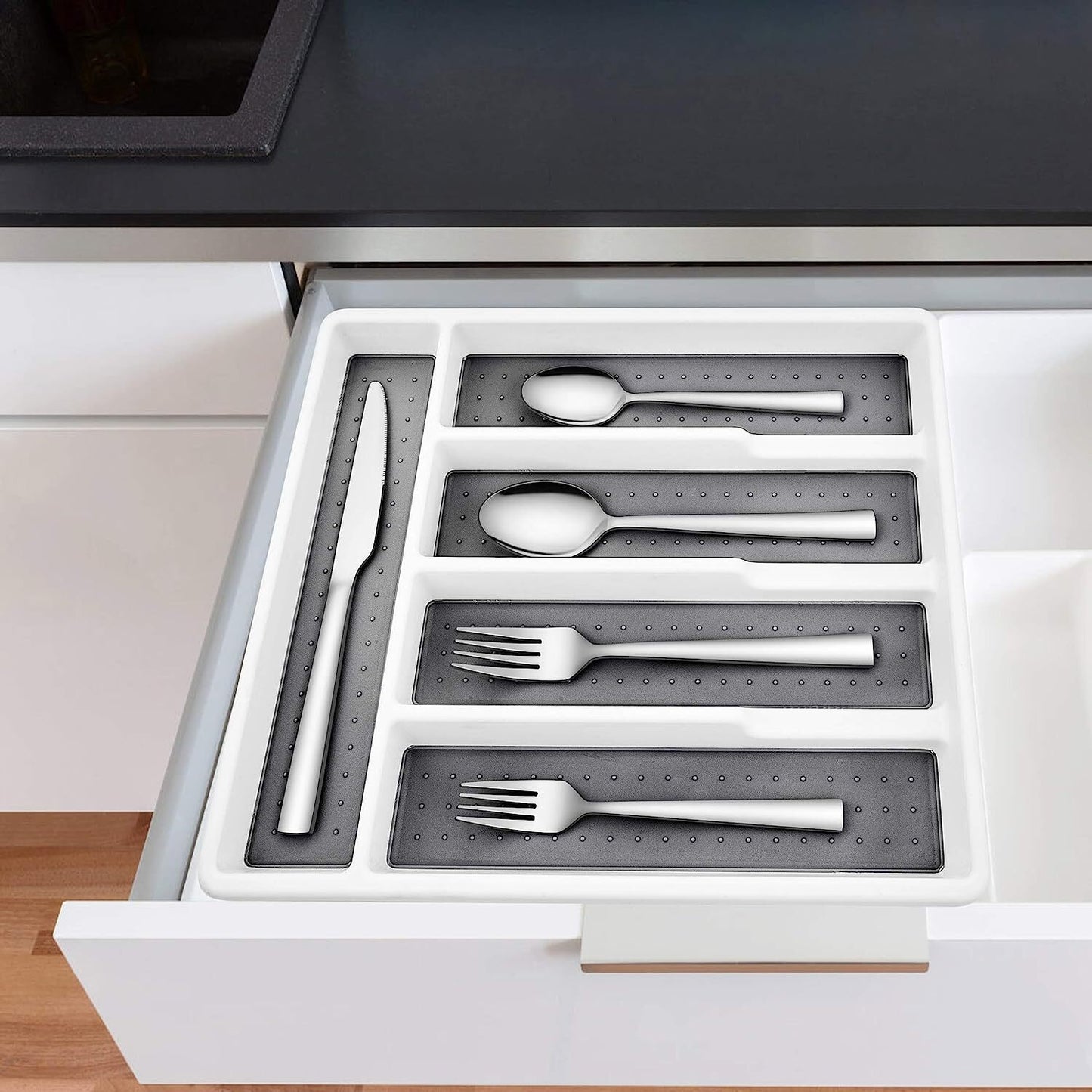 Large 5-Compartment Cutlery Silverware Utensils Tray Kitchen Drawer Divider Organizer