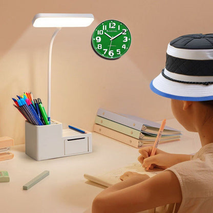 Eye-Protecting LED Night Light Desk Lamp with Pen Holder and Drawer White