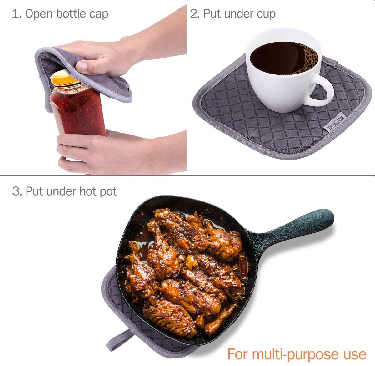 Heat Resistant Non-Slip Silicone Oven Mitts and Pot Holder Kitchen Set