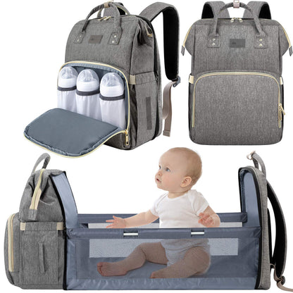 Convertible Baby Nappy Bag with Changing Bed Grey