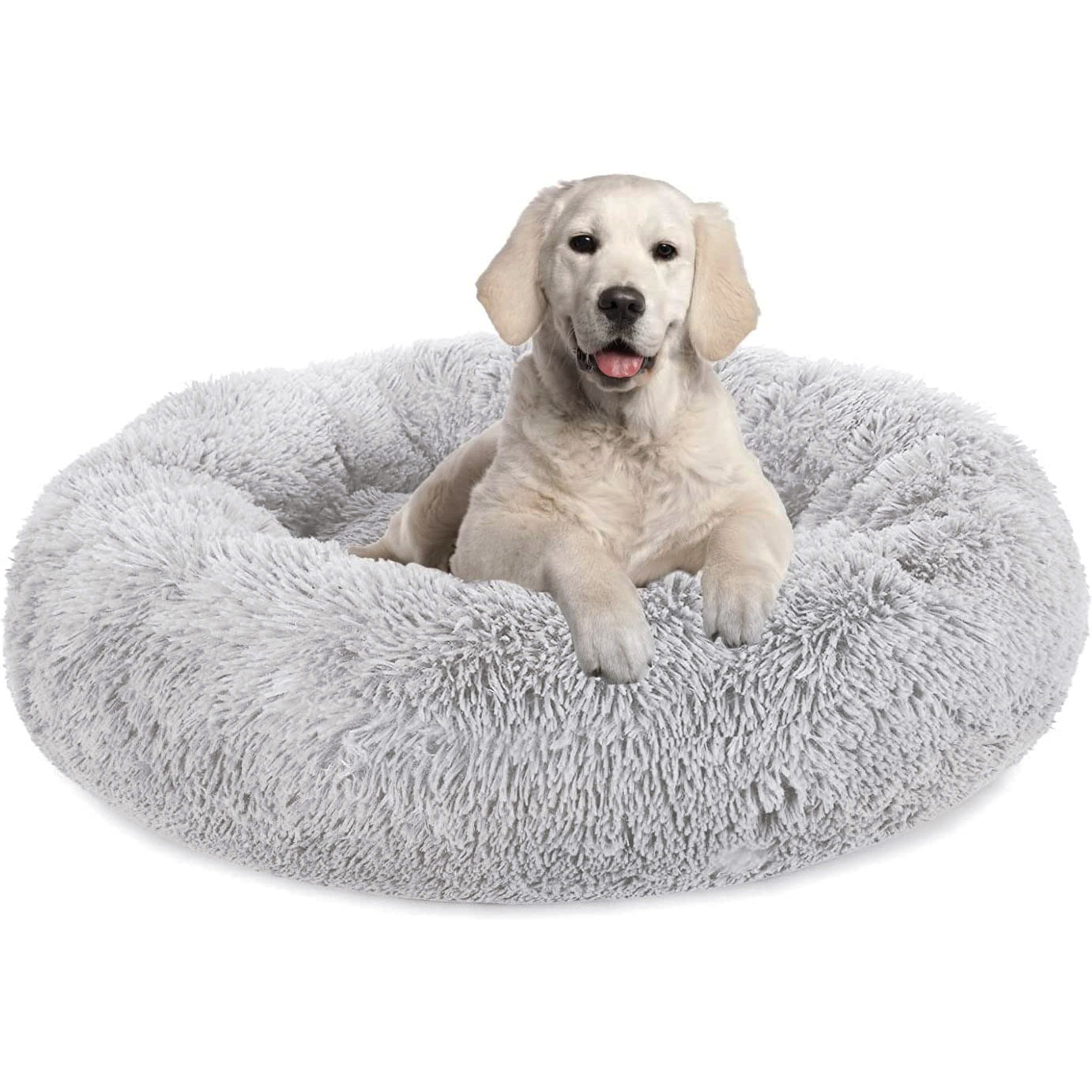 60cm Cozy Plush Soft Fluffy Pet Bed for Dogs and Cats Light Grey