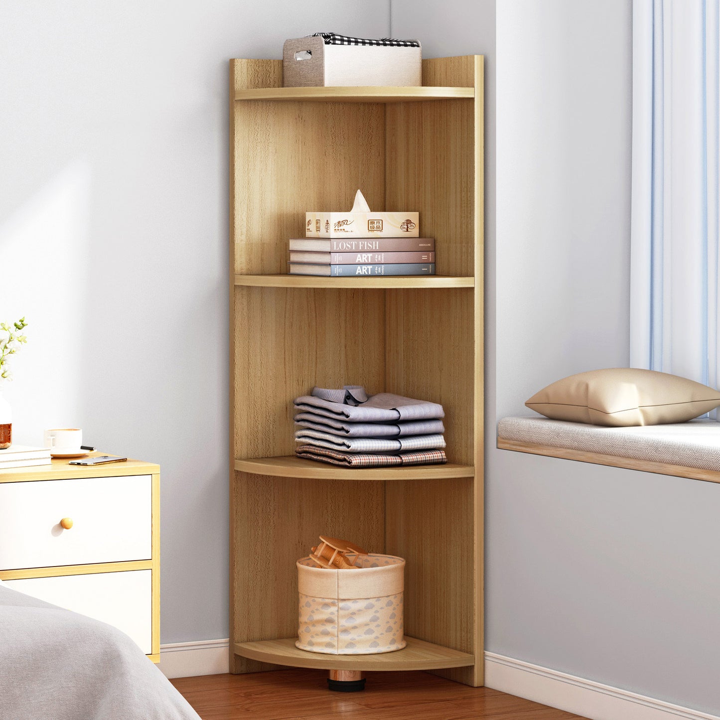 Stylish 4-Tier Wooden Corner Shelf Unit Oak