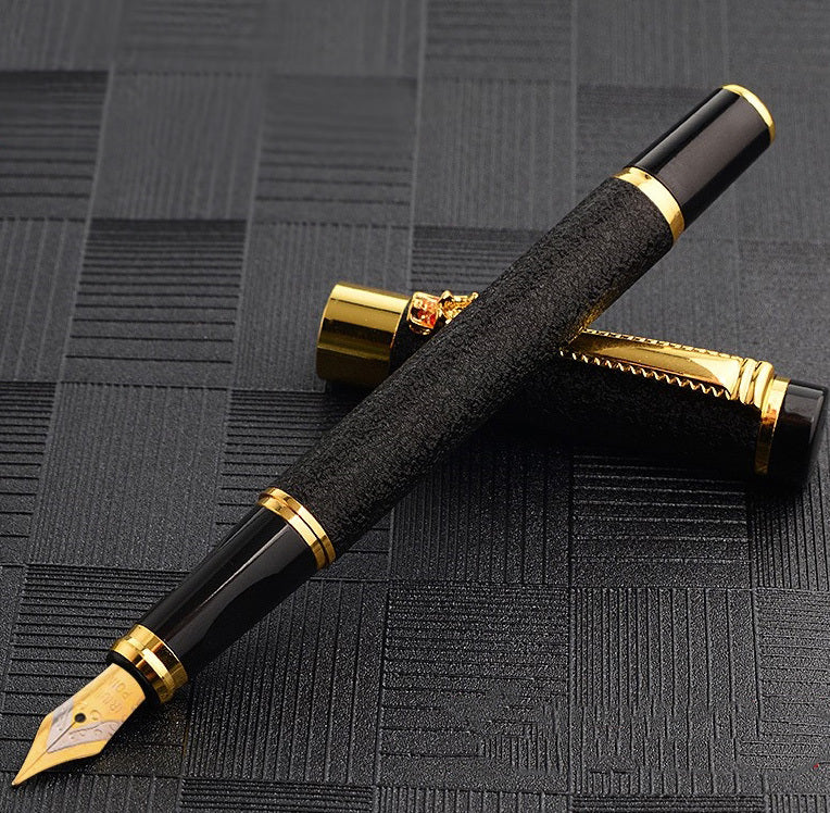 Elegant Dragon Metal Ink Fountain Pen Black Frosted