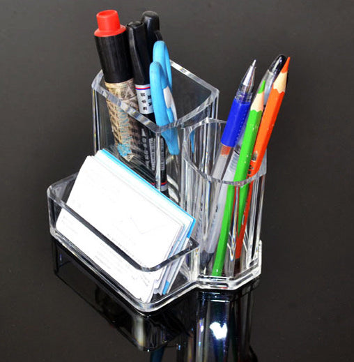 Clear Acrylic Desk Organizer with Pen and Business Card Holder for Office Essentials