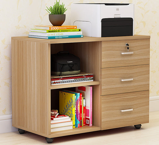 Stylish Utility Side Table with Wheels and Storage Drawers Natural Oak