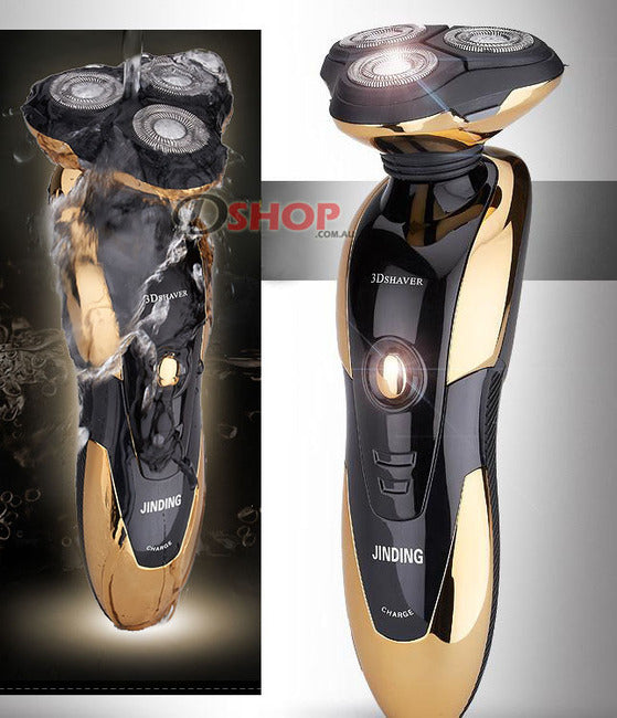 Gold 3D Floating 3-Head Rotating Rechargeable Electric Shaver for Smooth Shave