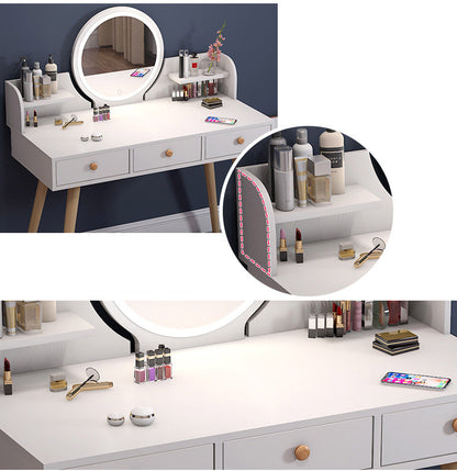 Princess Vanity Table with LED Mirror Stool and Storage Drawers Set