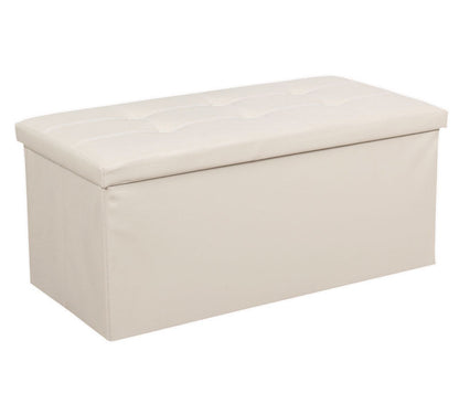 XL Rectangle Foldable Storage Ottoman PU Leather White