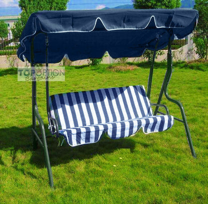 3-Person Outdoor Swing Chair with Padded Cushion Blue