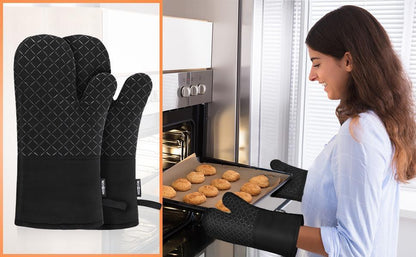 Heat Resistant Non-Slip Silicone Oven Mitts and Pot Holder Kitchen Set