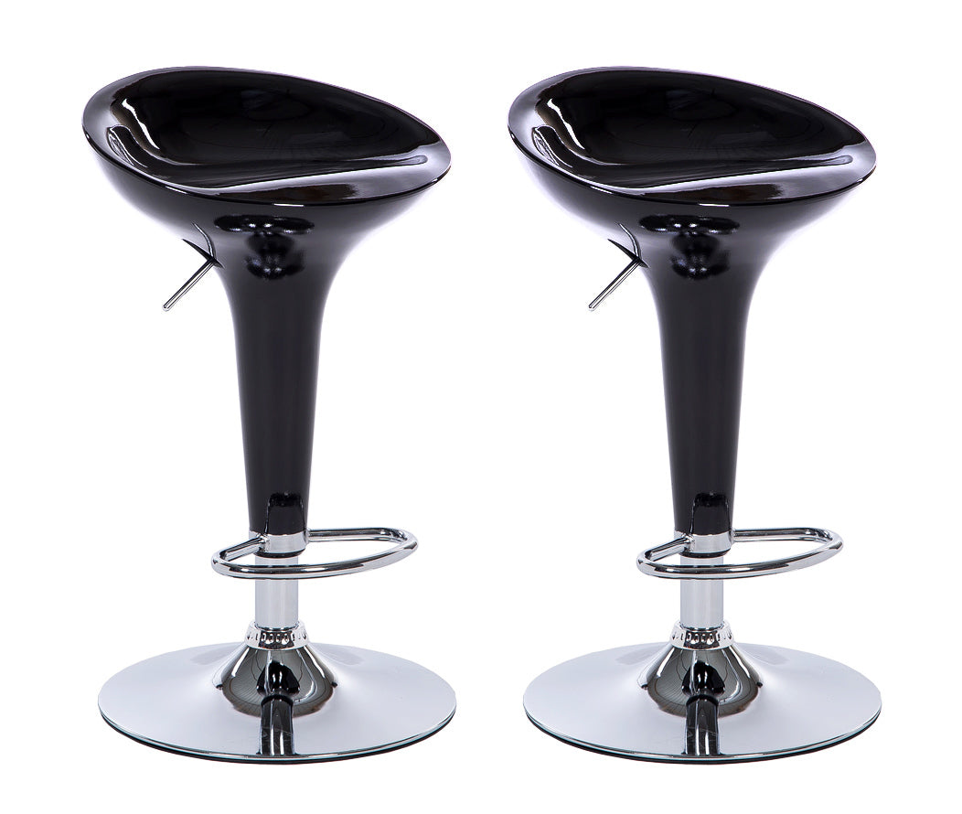 Set of 2 High Gloss Designer Bar Stools Modern Black