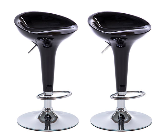 Set of 2 High Gloss Designer Bar Stools Modern Black