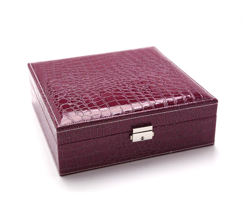 Elegant Crocodile Leather Jewellery Box Organiser Purple