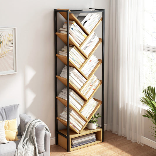 Stylish Oak and Black Bookshelf Display Cabinet Bookcase Organizer