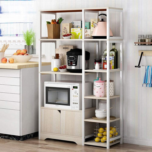 Double Cabinet Kitchen Storage Shelf White Oak Modern Design