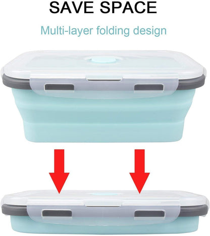 Pack of 4 Collapsible Silicone Food Storage Containers with Airtight Lid Blue