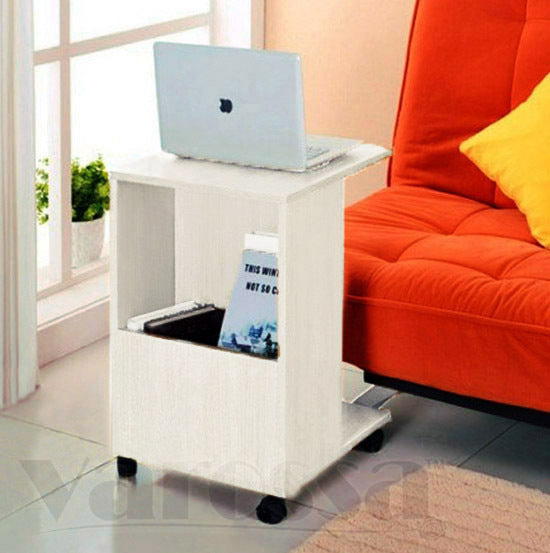 Stylish Sofa Side Table with Magazine Holder White